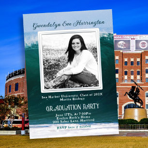 Ocean Waves Photo Graduation Party Invitation