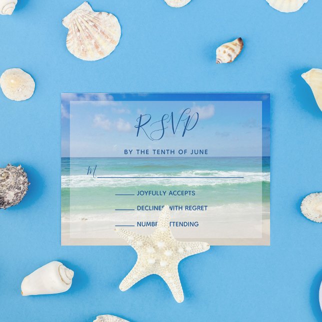 Ocean Waves Photo Tropical Beach Wedding RSVP Card (Creator Uploaded)