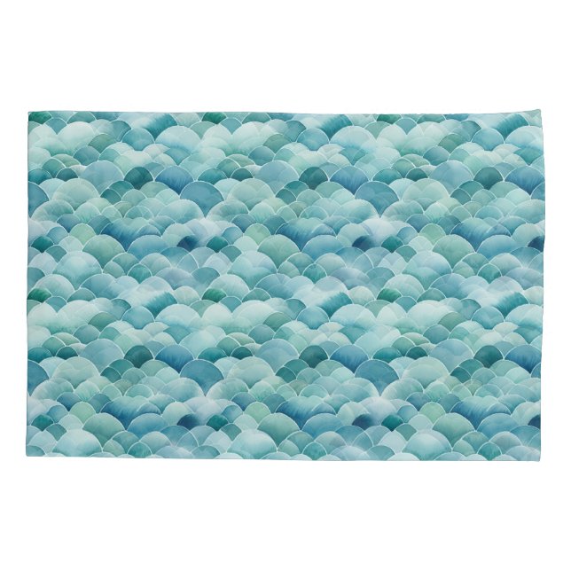 Ocean Waves Pillow Case Teal Aqua Light Sea (Back)
