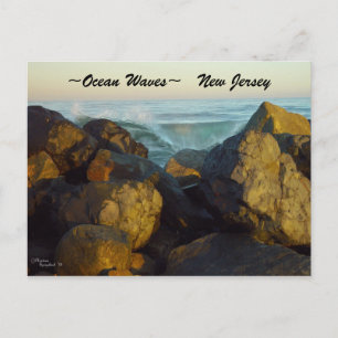 Ocean waves rocks New Jersey Postcard