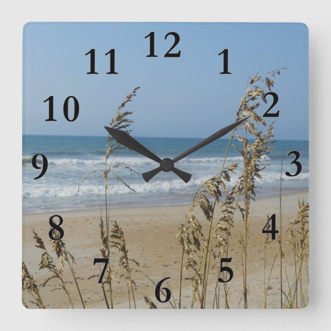 Ocean Waves Sand Dune Sea Oats Landscape Photo 2 Square Wall Clock (Front)