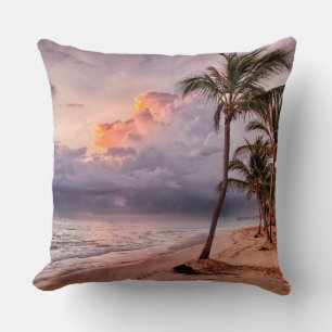 Ocean Waves Sandy Beach Sunset Cushion