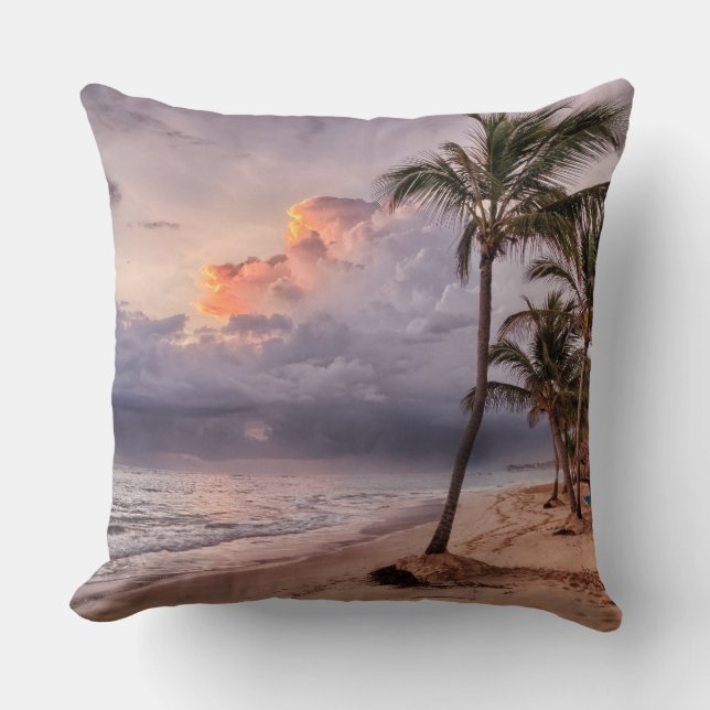 Ocean Waves Sandy Beach Sunset Cushion (Front)