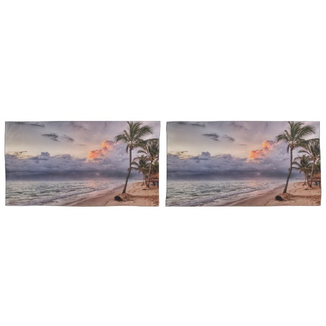 Ocean Waves Sandy Beach Sunset Pillowcase (Front-Set)