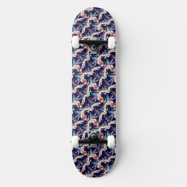 Ocean Waves Sea Japanese Abstract Pattern Skateboard (Front)