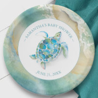 Ocean Waves Sea Turtle Baby Shower Paper Plate