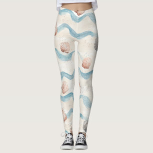 Ocean Waves Seashell Pattern Leggings