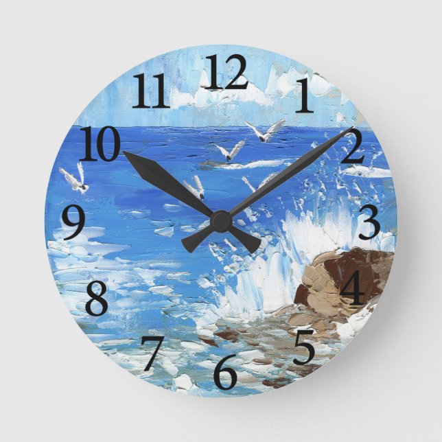 Ocean Waves Seashore Landscape Round Clock (Front)