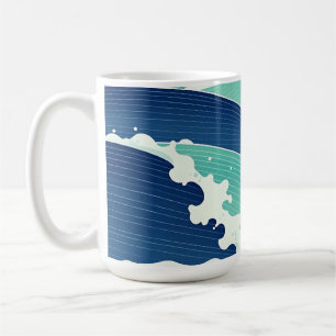 Ocean Waves Teal Blue Japanese Style Coffee Mug