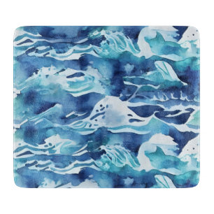 Ocean Waves Teal Watercolor Aqua Blue Cutting Board