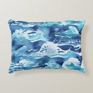 Ocean Waves   Teal Watercolor Aqua Blue Decorative Cushion