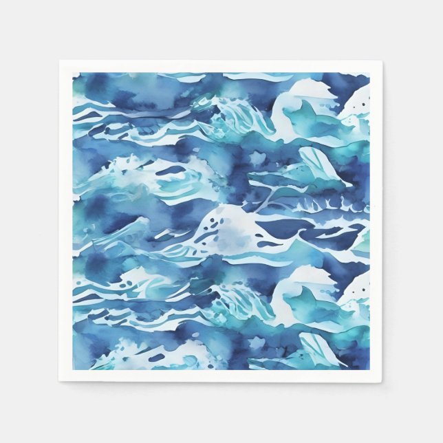 Ocean Waves | Teal Watercolor Aqua Blue Napkin (Front)