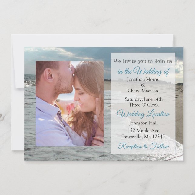 Ocean Waves Themed Photo Wedding Invites (Front)