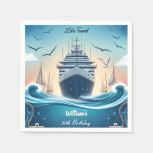 Ocean Waves Travel Anchor Yacht 30th Birthday Napkin