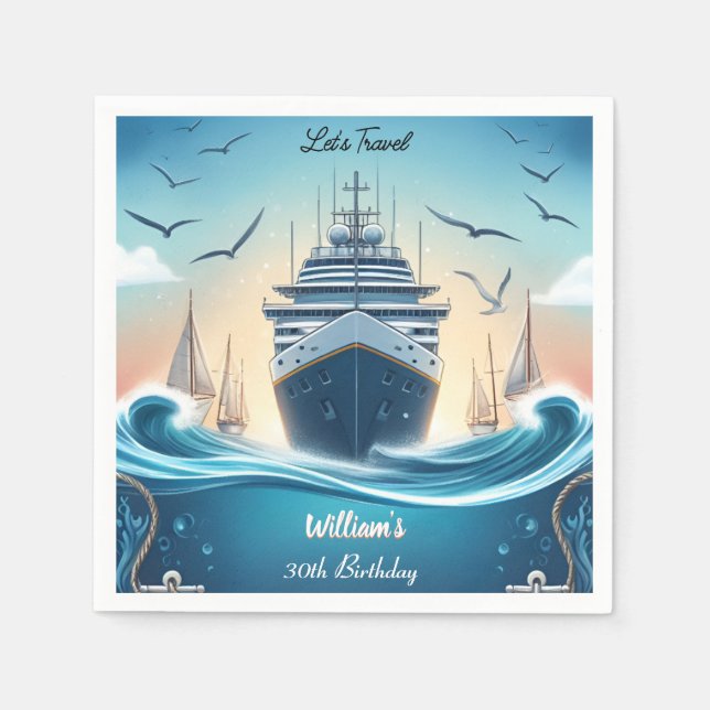 Ocean Waves Travel Anchor Yacht 30th Birthday Napkin (Front)