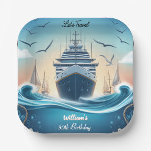 Ocean Waves Travel Anchor Yacht 30th Birthday Paper Plate