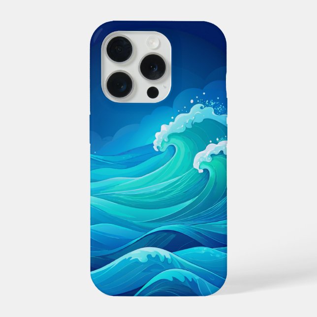 Ocean Waves Turquoise Navy Blue Sea Art iPhone Case (Back)