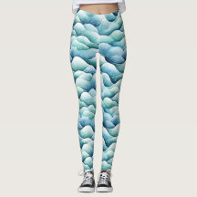Ocean Waves  Watercolor Turquoise Pattern Leggings