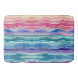 Ocean Waves Watercolour Rainbow Inspired Stripe Bath Mat