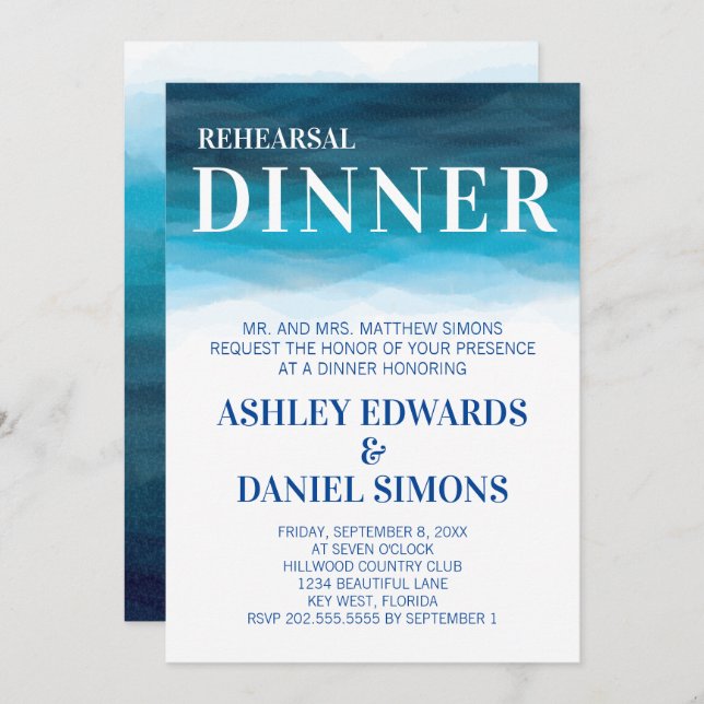 Ocean Waves Wedding Rehearsal Dinner Invitation (Front/Back)