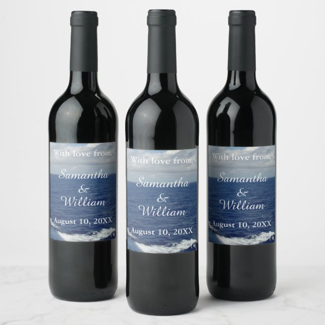 Ocean Waves Wedding Thank You Wine Label (Bottles)