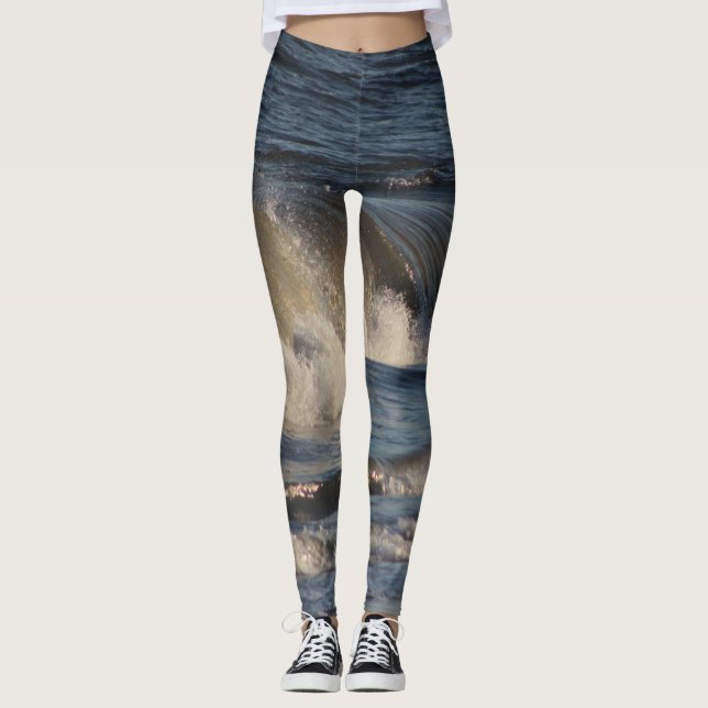 Ocean Waves Yoga Running Exercise Leggings (Front)