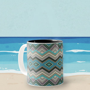 Ocean Waves Zig Zags & Stripes Two-Tone Coffee Mug