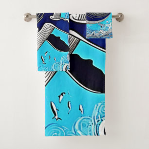 Ocean Whale Art Design Bath Towel Set