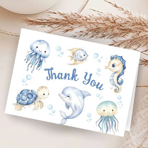 Ocean Whale Baby Shower Boy Folded Thank You Card