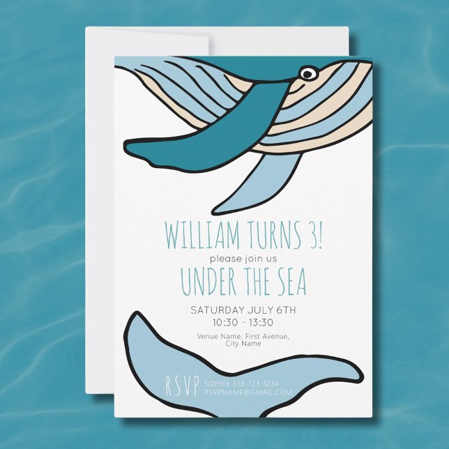 Ocean Whale Boys Birthday Party Invitation (Blue Whale Under the Sea Kids Birthday Party Invitation.  Easily edit online with your own details.)