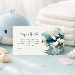 Ocean Whale Waves Diaper Raffle Ivory Baby Shower  Enclosure Card