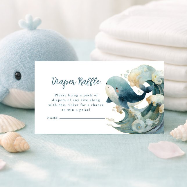 Ocean Whale Waves Diaper Raffle White Baby Shower  Enclosure Card (Creator Uploaded)