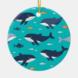 Ocean Whales Dolphins Pattern Ceramic Tree Decoration