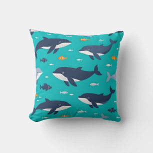 Ocean Whales Dolphins Pattern Cushion