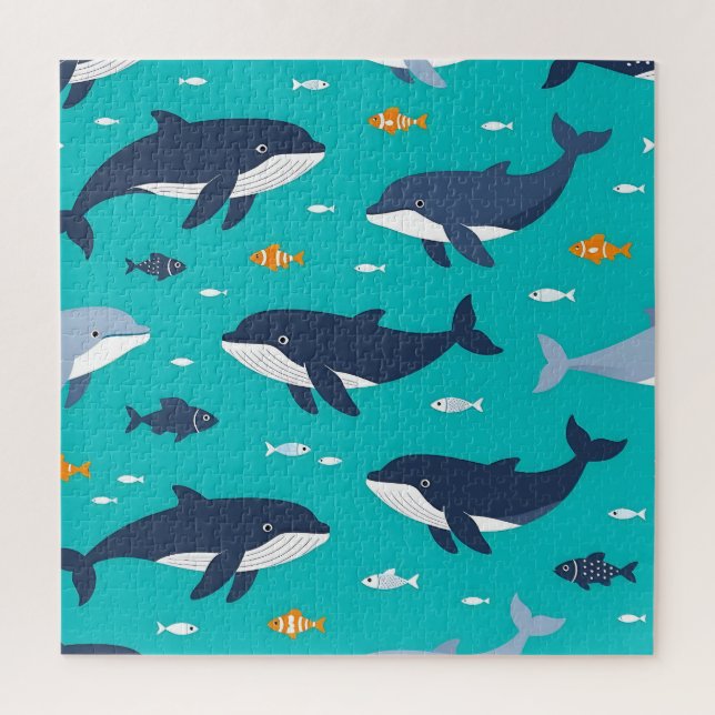 Ocean Whales Dolphins Pattern Jigsaw Puzzle (Vertical)