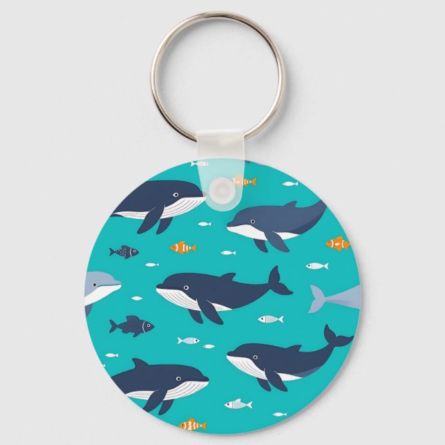 Ocean Whales Dolphins Pattern Key Ring (Front)