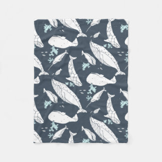 Ocean Whales Duvet by idyl-wyld creative Fleece Blanket