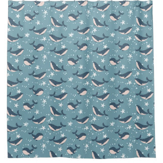 Ocean whales pattern shower curtain
