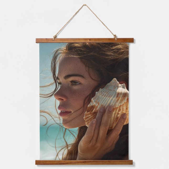 Ocean Whisper Moment Coastal Portrait Art Hanging Tapestry (Front)