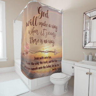 Ocean with I am the Way Bible Verse Shower Curtain