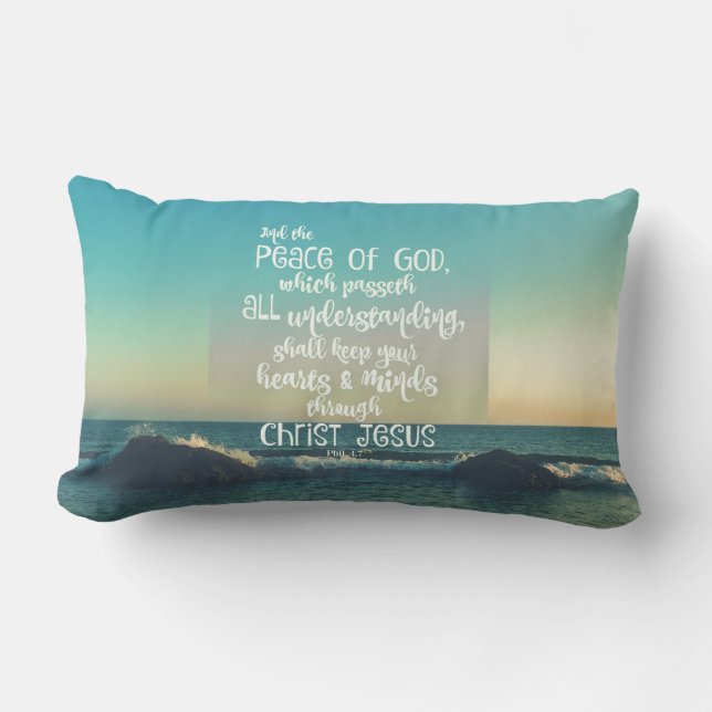 Ocean with Peace Bible Verse Lumbar Cushion (Front)