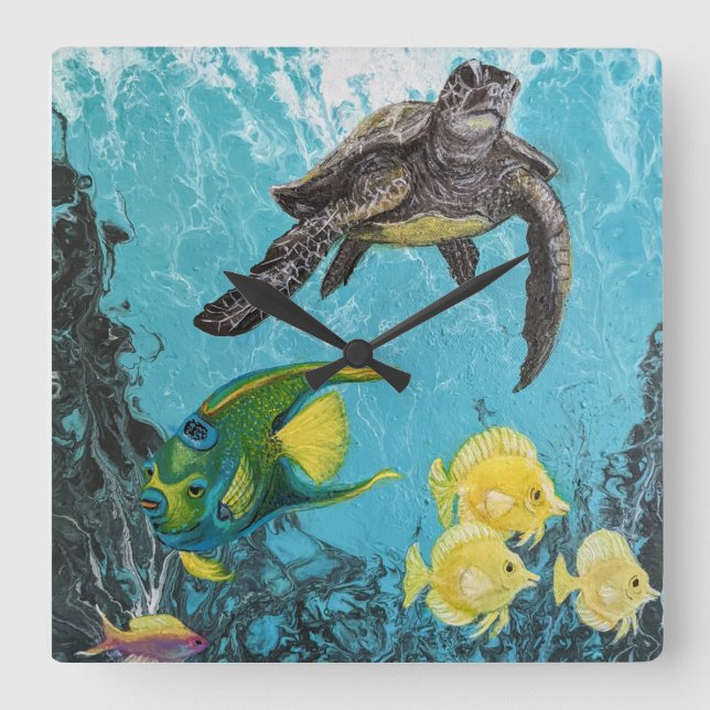 ocean with sea turtles and fish wall clock (Front)