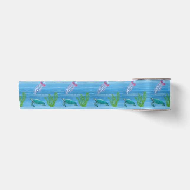 Ocean with Turtle and Jellyfish Satin Ribbon (Front)