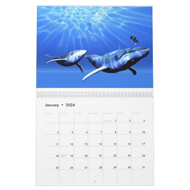 Ocean World Calendar - Whales (Jan 2026)