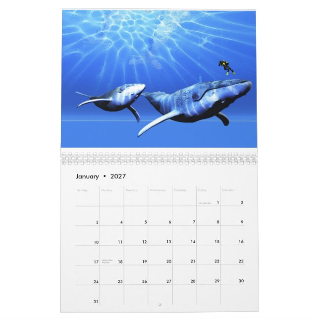 Ocean World Calendar - Whales (Jan 2027)
