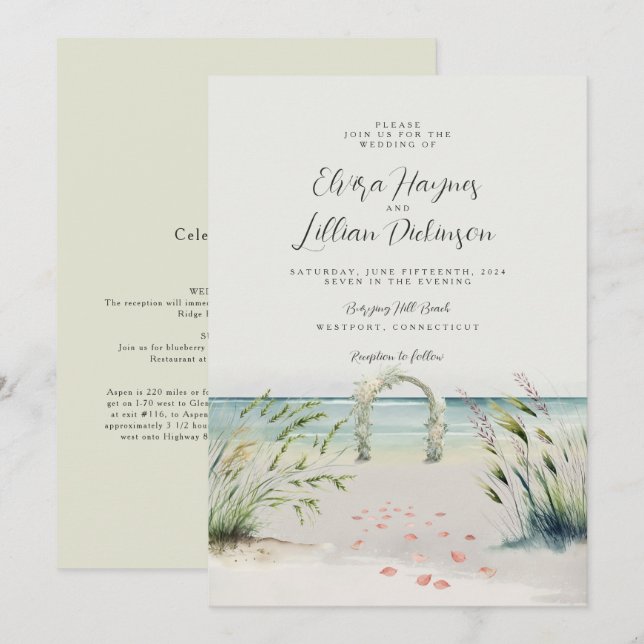 Oceanfront Romance Watercolor Boho Wedding Invitat Invitation (Front/Back)