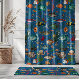 Oceania Colourful Fishes on Cobalt Blue Background Shower Curtain