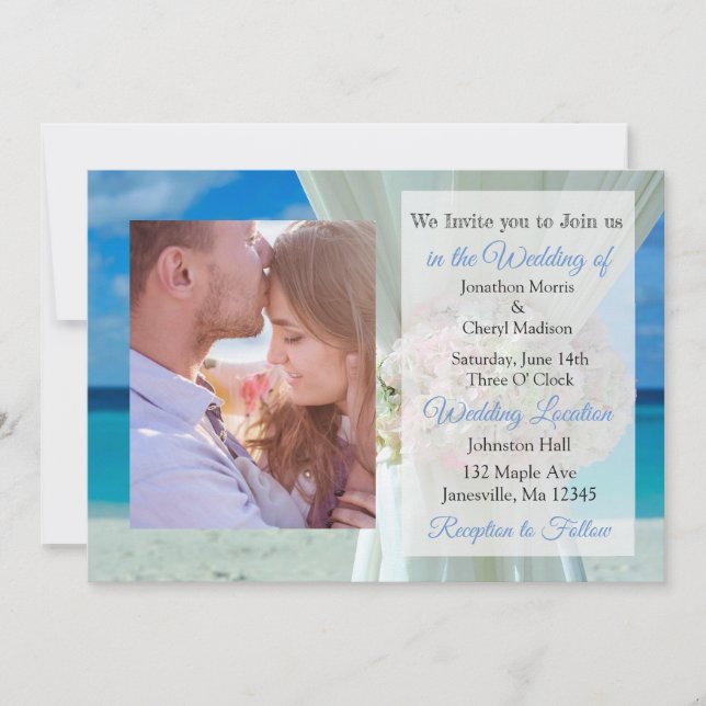 Oceanic Beach Themed Photo Wedding Invites (Front)