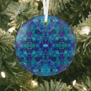 Oceanic Blue Abstract Alcohol Ink Art Glass Tree Decoration