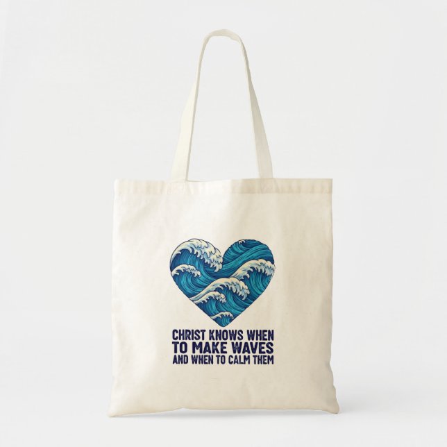 Oceanic blue Christ and the waves design Tote Bag (Front)